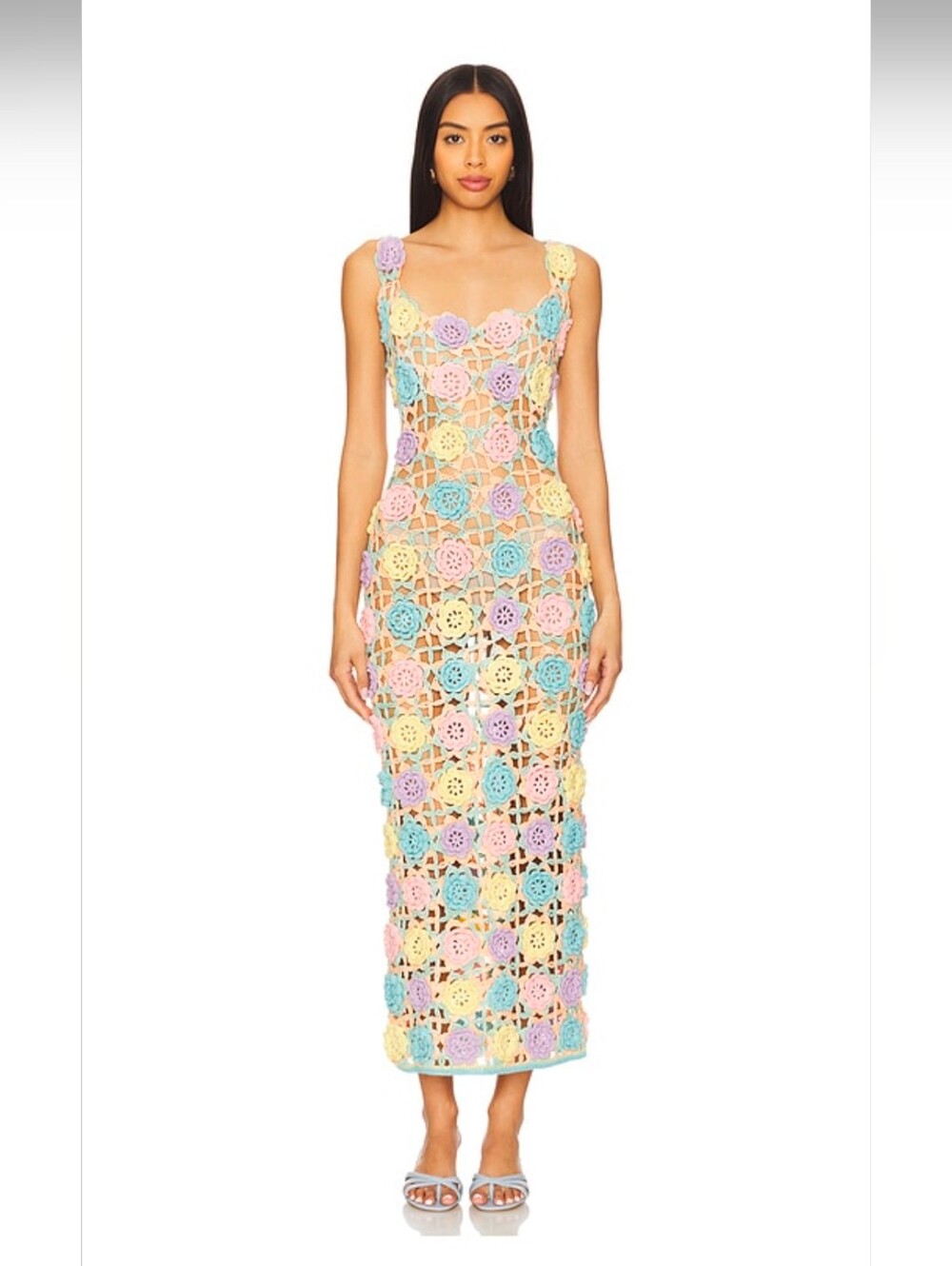 Elliatt | Pastel Crochet Floral Midi Dress